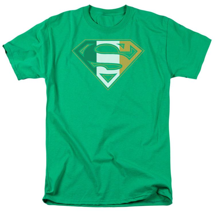 ST. PATRICK'S DAY SUPERMAN IRISH SHIELD GREEN T-SHIRT